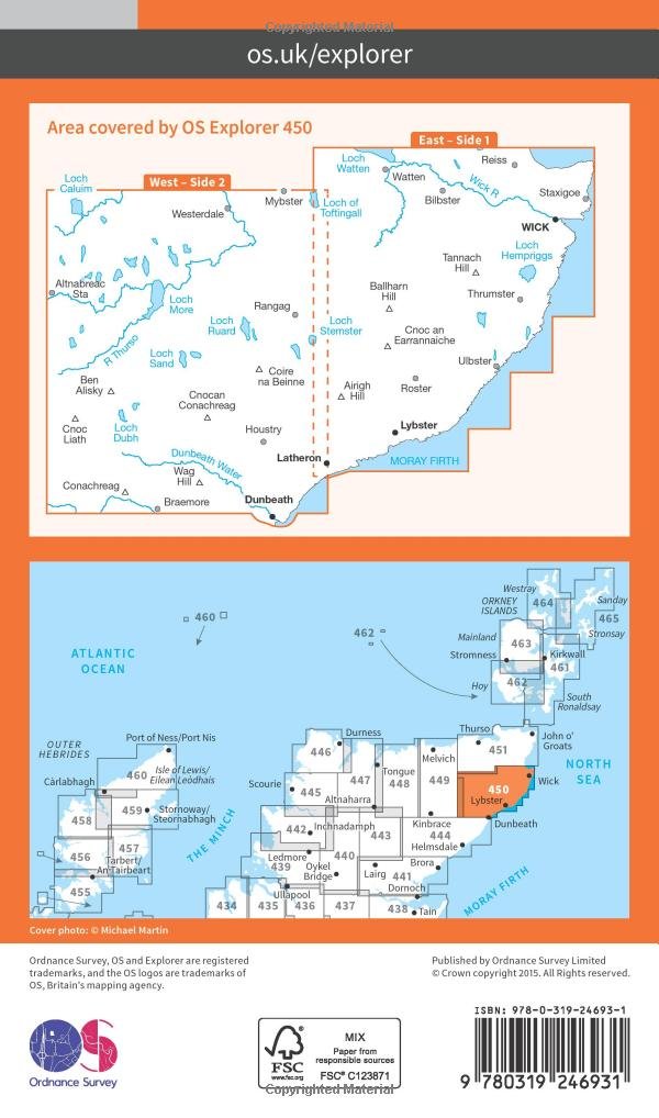 Wick and the Flow Country (OS Explorer Map, Band 450), Karte