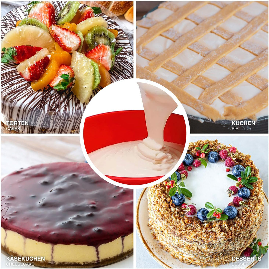 GOODS+GADGETS Silikon Springform Antihaftbeschichtete Kuchen Backform (Silikonform mit Glasboden), R