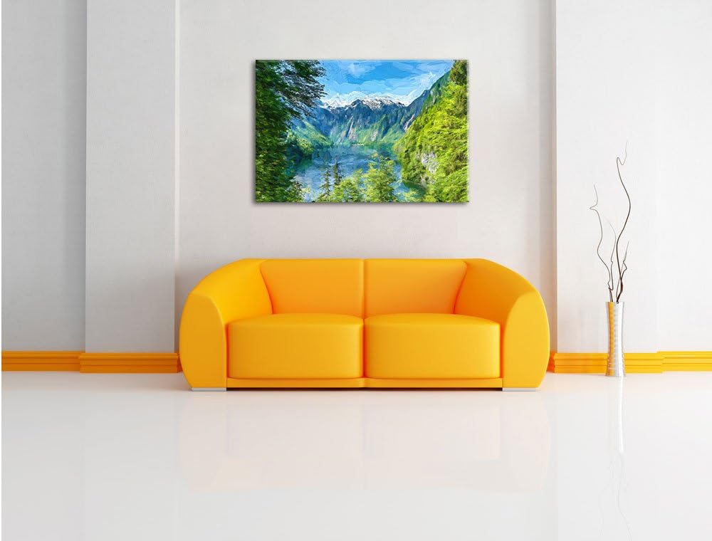 Pixxprint Blick auf den Königssee Kunst als Leinwandbild/Grösse: 100x70 cm/Wandbild/Kunstdruck/ferti