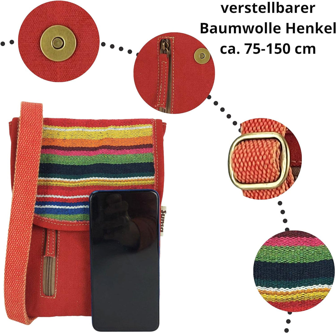 Sunsa Damen Umhängetasche. Nachhaltige Crossover Handy Tasche aus Canvas/Leinwand & gestreifte Baumw