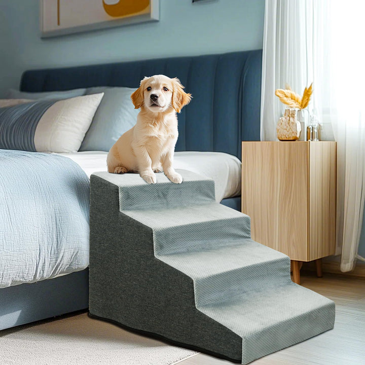 BingoPaw Hundetreppe 4 Stufen 50cm hoch, Haustiertreppe für Bett und Sofa aus Hochdichtem Schwamm, T