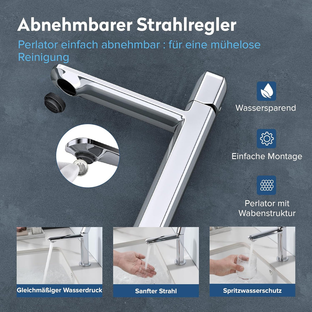 doporro Wasserhahn Bad, Waschtischarmatur mit Auslaufhöhe 131 mm, Vollmessing-Körper, Mischbatterie