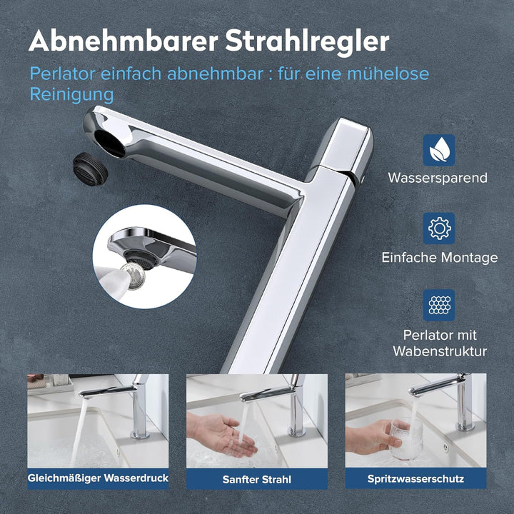 doporro Wasserhahn Bad, Waschtischarmatur mit Auslaufhöhe 131 mm, Vollmessing-Körper, Mischbatterie