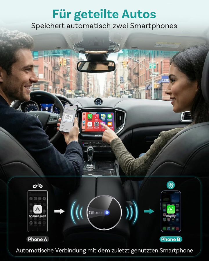 2026 Ottocast Mini Tube Wireless CarPlay & Android Auto Adapter, Kabelgebunden zu Kabellos, Plug & P