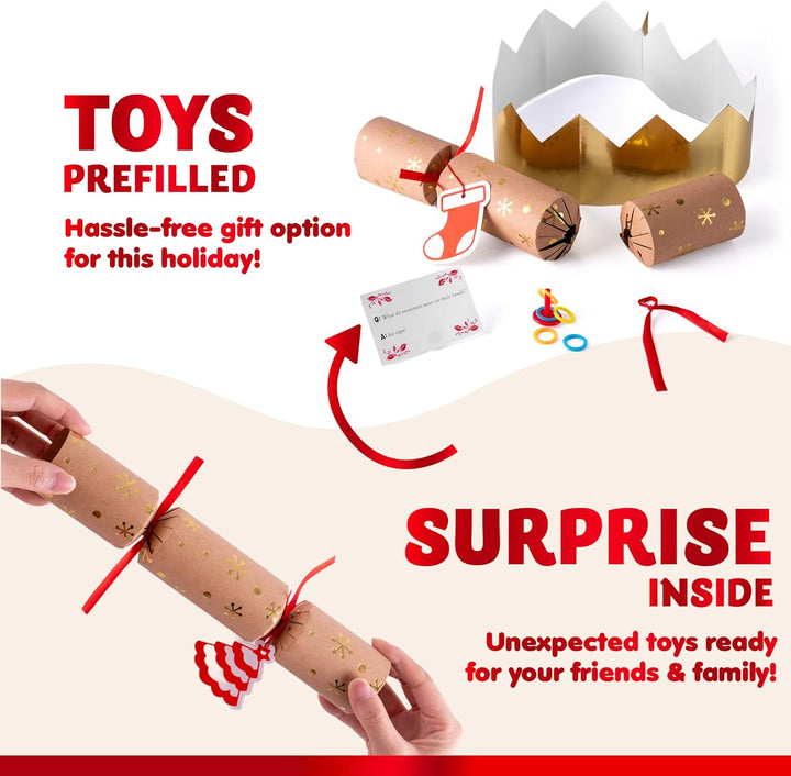 JOYIN 8 Stück 25,4 cm Knallbonbons für Weihnachten mit klassischem Design, mit Partyhut, Witz und kl