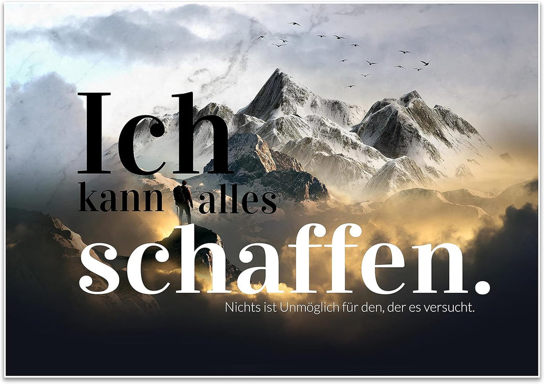 wandmotiv24 Poster als Wanddeko, Grösse 100x70cm, Ich kann Alles schaffen, Berge, Moderne Wanddeko,