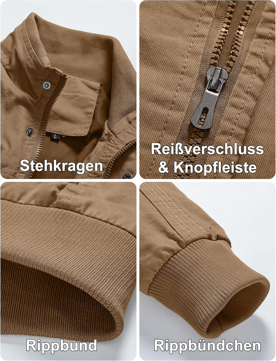 EKLENTSON Herren Arbeitsjacke Workwear Übergangsjacke Cargo Jacke mit Vielen Taschen M Khaki #91, M