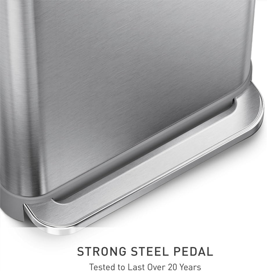 simplehuman CW2080 45 Liter, rechteckiger Treteimer mit Beutelfach, Mülleimer Küche, gebürsteter Ed