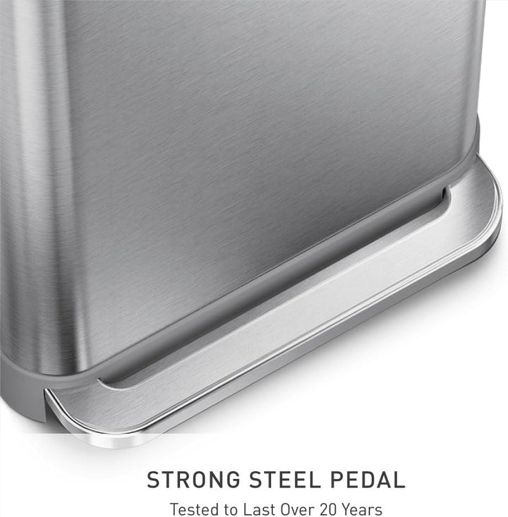 simplehuman CW2080 45 Liter, rechteckiger Treteimer mit Beutelfach, Mülleimer Küche, gebürsteter Ed