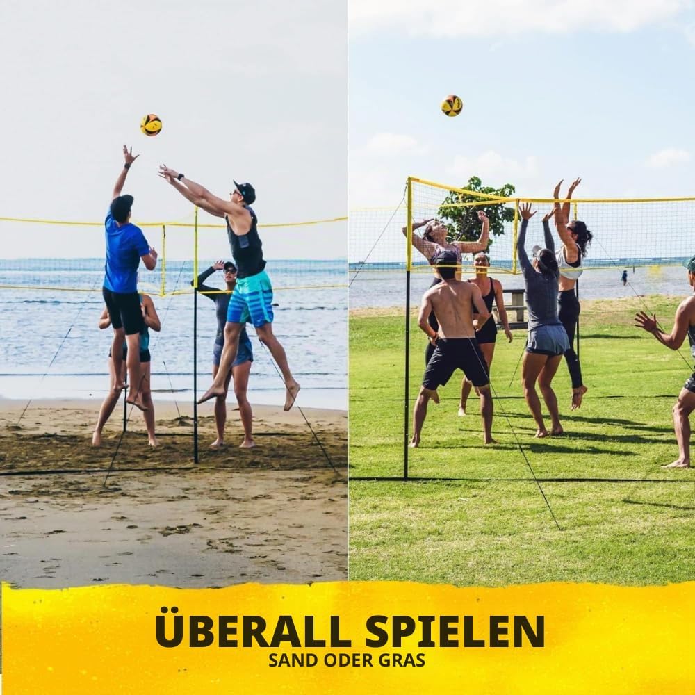 CROSSNET Viereckiges Volleyballnetz und Hinterhofspiel, komplettes Set mit Rucksack und Ball für Kin
