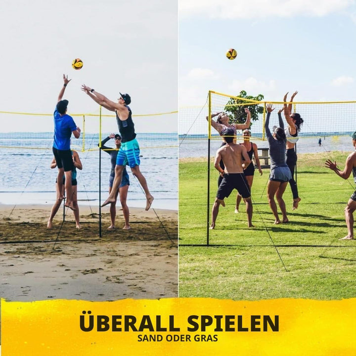 CROSSNET Viereckiges Volleyballnetz und Hinterhofspiel, komplettes Set mit Rucksack und Ball für Kin