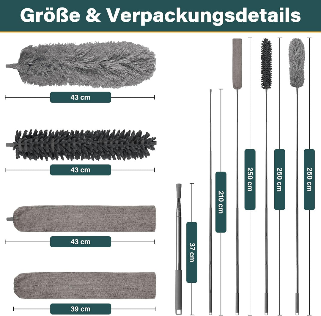 marysgift Staubwedel Teleskop Waschbar Mikrofaser Duster Lang Ausziehbar Bis 250cm,7 Stück Staubwede