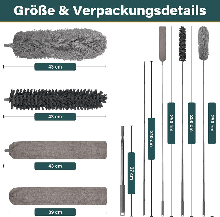 marysgift Staubwedel Teleskop Waschbar Mikrofaser Duster Lang Ausziehbar Bis 250cm,7 Stück Staubwede