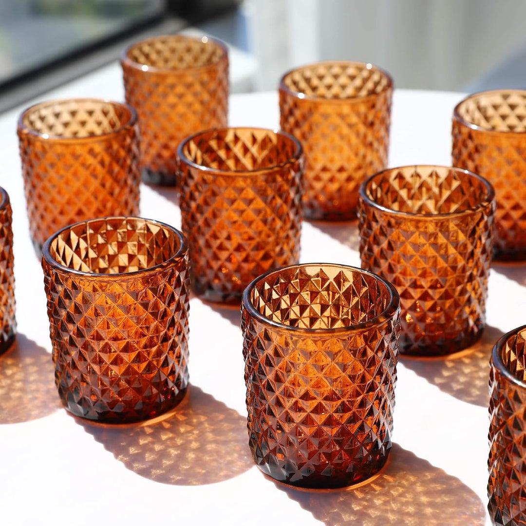 Vohocandle 12 Stück Teelichtgläser im Vintage-Stil, Teelichthalter aus Glas für Hochzeitstischdekora