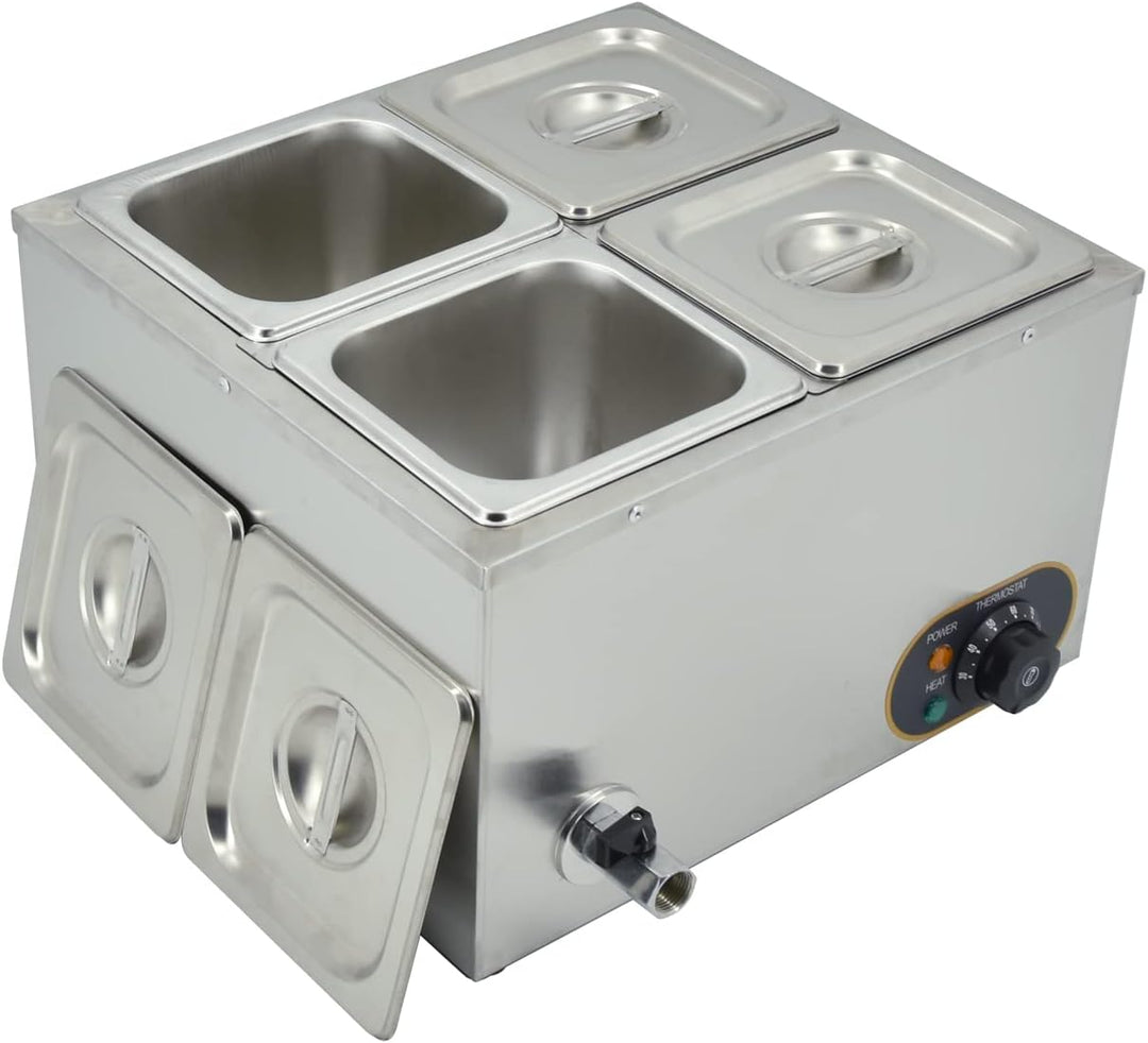 MOOTACO Elektrischer Wasserbad aus Edelstahl, Buffet, 4 x 1/6 mit Deckel, einstellbare Temperatur 30
