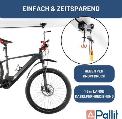 Pallit Elektrischer Fahrradlift BIKELIFT | 100 kg Tragkraft | 3000 mm Hubhöhe | Fahrradhalterung für