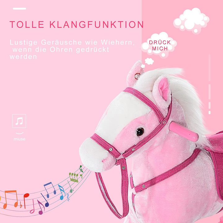 HOMCOM Schaukelpferd Schaukeltier mit Sound Effekt, Haltegriffen Plüsch Baby Schaukelspielzeug Schau