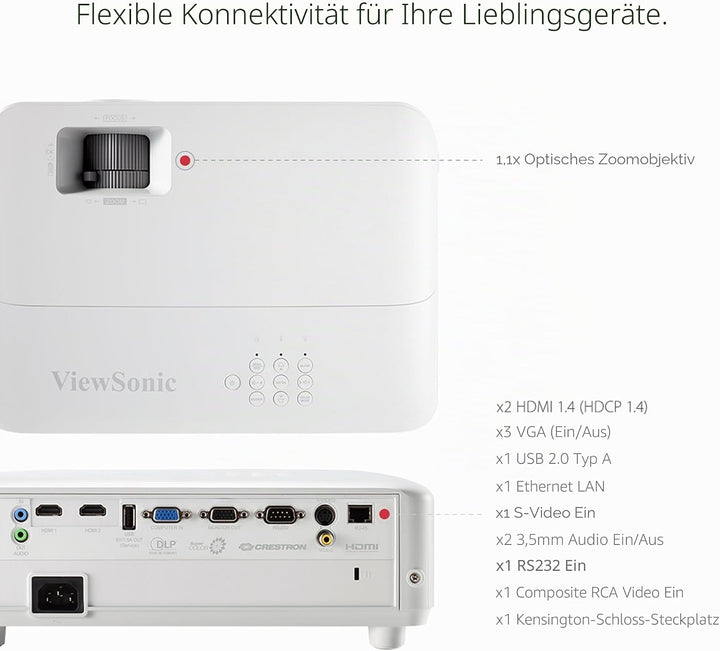 Viewsonic PG706HD Business DLP Beamer Full-HD, 4.000 ANSI Lumen, HDMI, USB, 10 Watt Lautsprecher, 1.