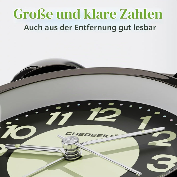 CHEREEKI Wecker Analog Retro mit Hintergrundbeleuchtung und Leuchtzifferblatt Wecker Laut für Tiefsc