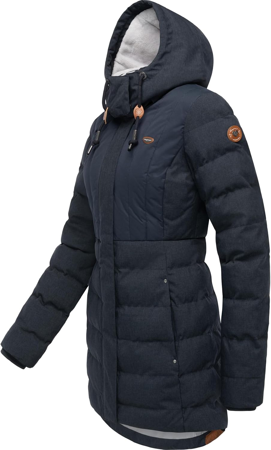 Ragwear Damen Wintermantel Warmer wasserdichter Steppmantel lang mit Kapuze Ashanta Block XS-6XL XL