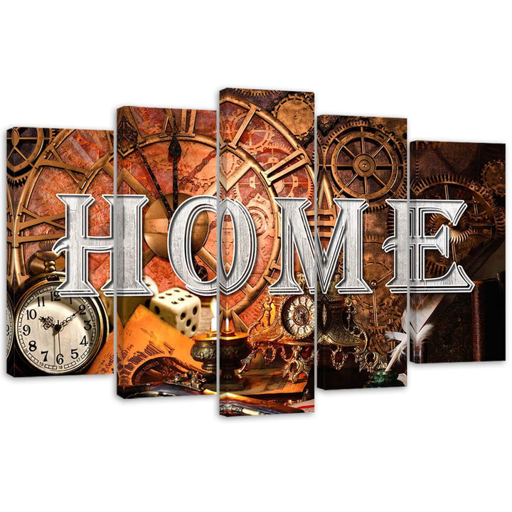 Feeby Leinwandbild Home 100x70 cm 5 TLG Bild Kunstdruck Wohnzimmer Wohnung Braun 100L x 70B cm M_158