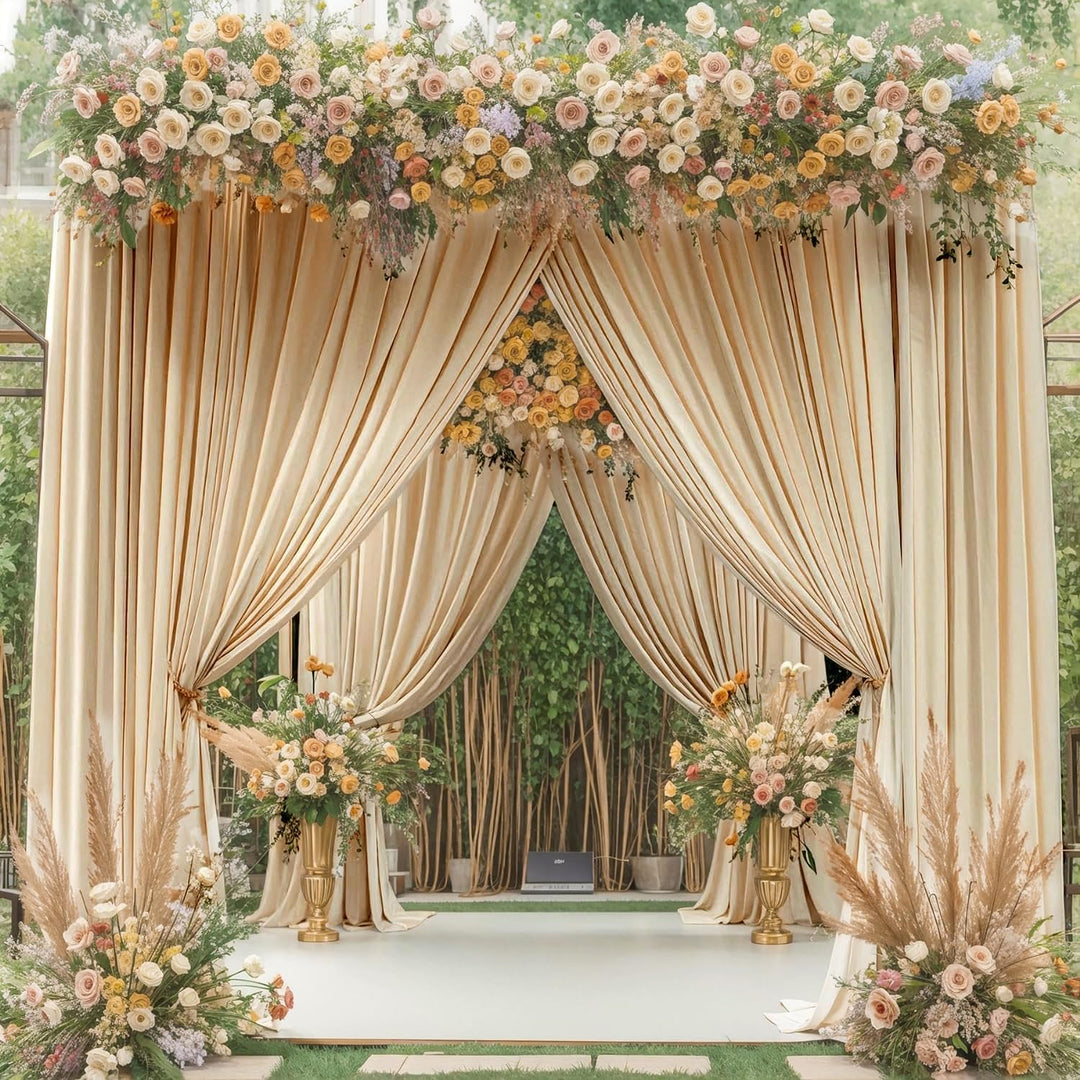 3×3 m Beige Hochzeit Hintergrund Vorhang, 2 Platten 1,5×3m Faltenfreie Seide Polyester Beige Fotowan