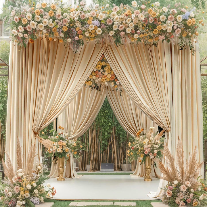 3×3 m Beige Hochzeit Hintergrund Vorhang, 2 Platten 1,5×3m Faltenfreie Seide Polyester Beige Fotowan