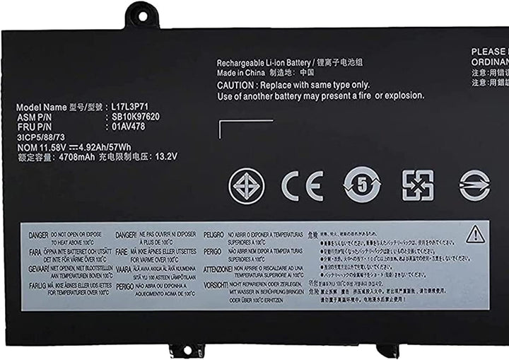 PUGASR L17L3P71 01AV478 Laptop Akku Kompatibel mit Lenovo ThinkPad T480s Series L17M3P71 L17M3P72 01