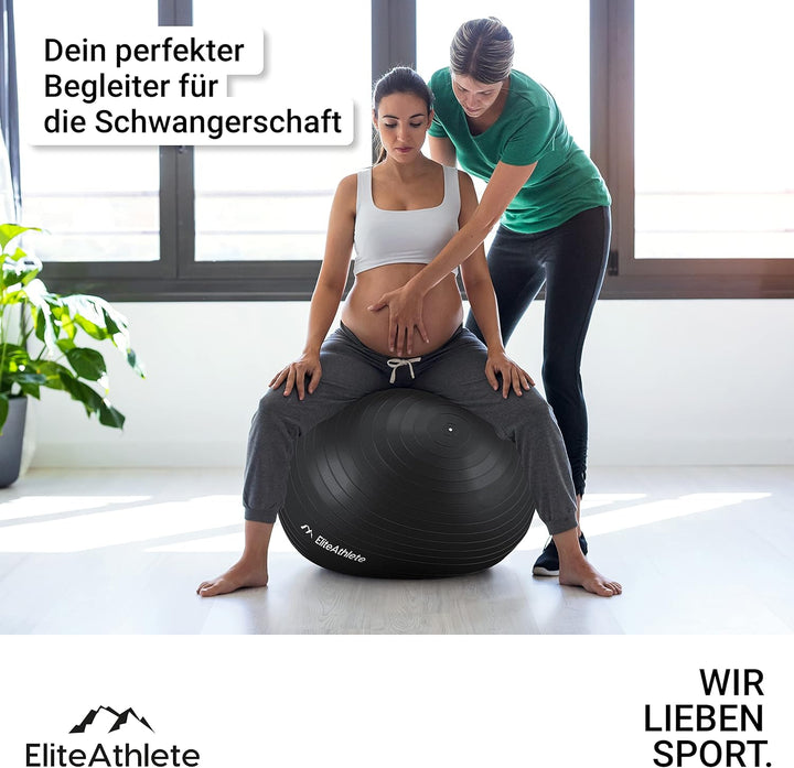 EliteAthlete Gymnastikball Sitzball Büro ergonomisch mit Anti Burst System - Fitness Pilates Schwang