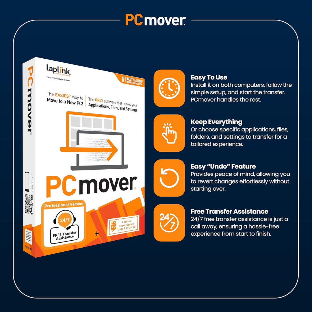 LAPLINK PCmover Professional 11 – Migration Software, für Dateien, Ordner & Programme, 5 Gbps Super