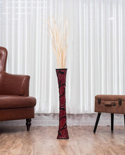 Leewadee Grosse Bodenvase für Dekozweige hohe Standvase Design Holzvase, Holz, 70 cm, Rot 70 cm Rot,