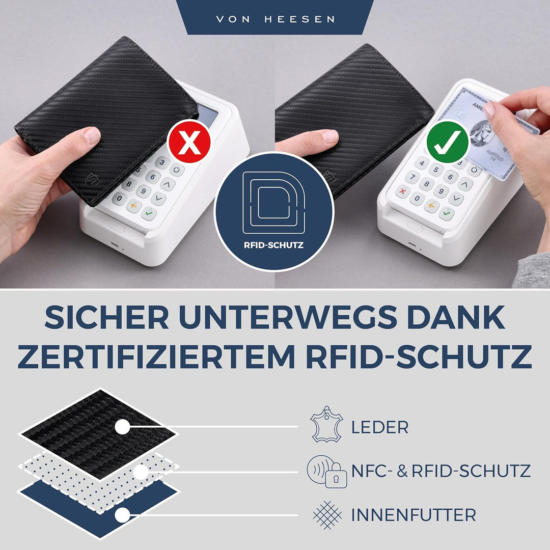 VON HEESEN Leder Geldbörse RFID Schutz I Echtleder Geldbeutel für Damen & Herren I Portemonnaie Brie