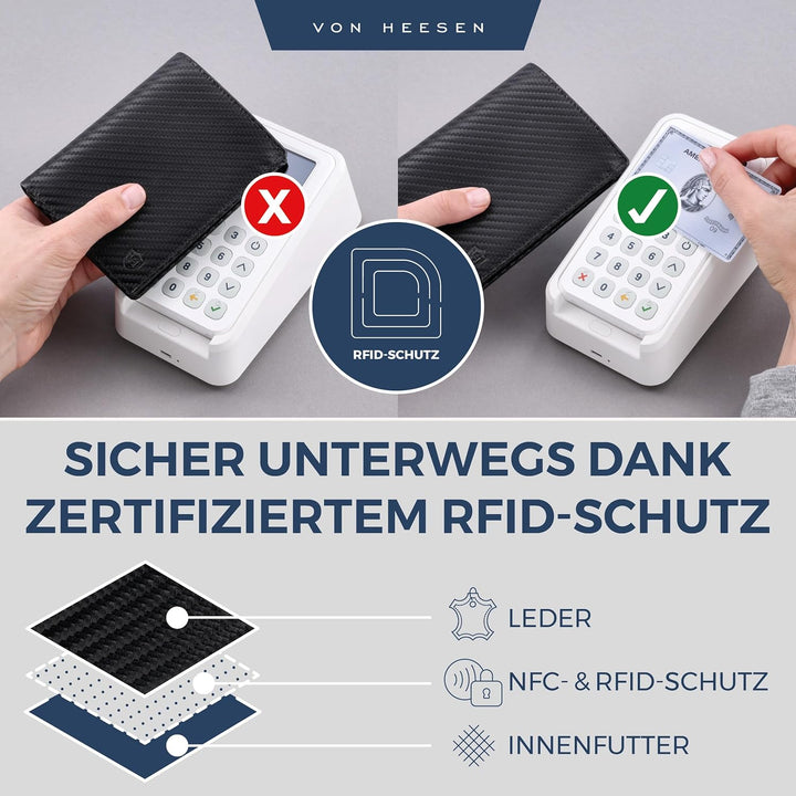 VON HEESEN Leder Geldbörse RFID Schutz I Echtleder Geldbeutel für Damen & Herren I Portemonnaie Brie