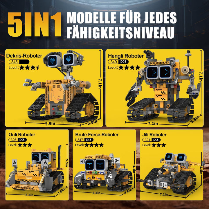 Technik Roboter Bauspielzeug für Kinder, 5 in 1 robots mit App & ferngesteuert Technic Wall robotik