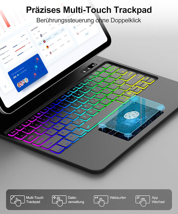 JADEMALL Magic Keyboard für iPad Air 13 M3 2025 & M2 2024-7-Farben Beleuchtung, Trackpad, Magnetisch