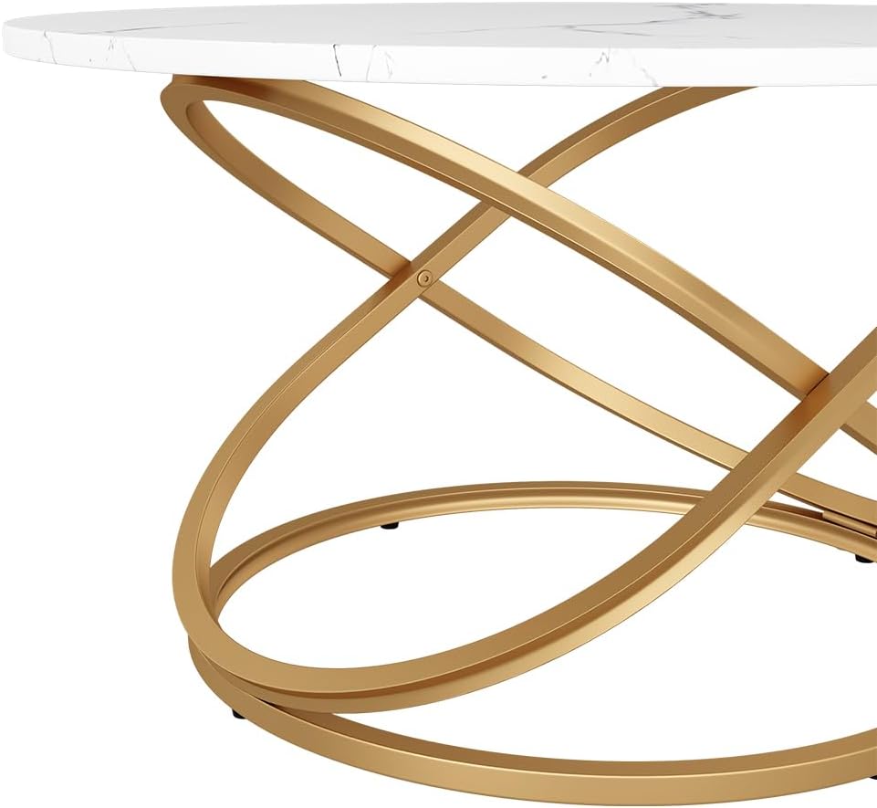 Vicco Couchtisch Calgary, Weiss/Gold, 79.5 x 46 cm mit grosse Arbeitsfläche, Weiss/Gold