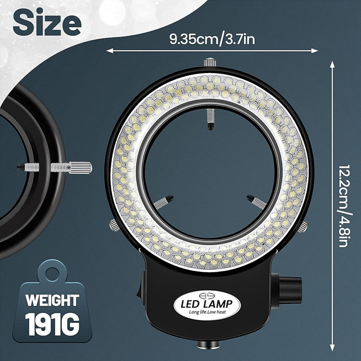 Jevina 144 LED Mikroskop Ringlicht Ringleuchte 0-100% Einstellbar Lampe für Microscope Ringbeleuchtu