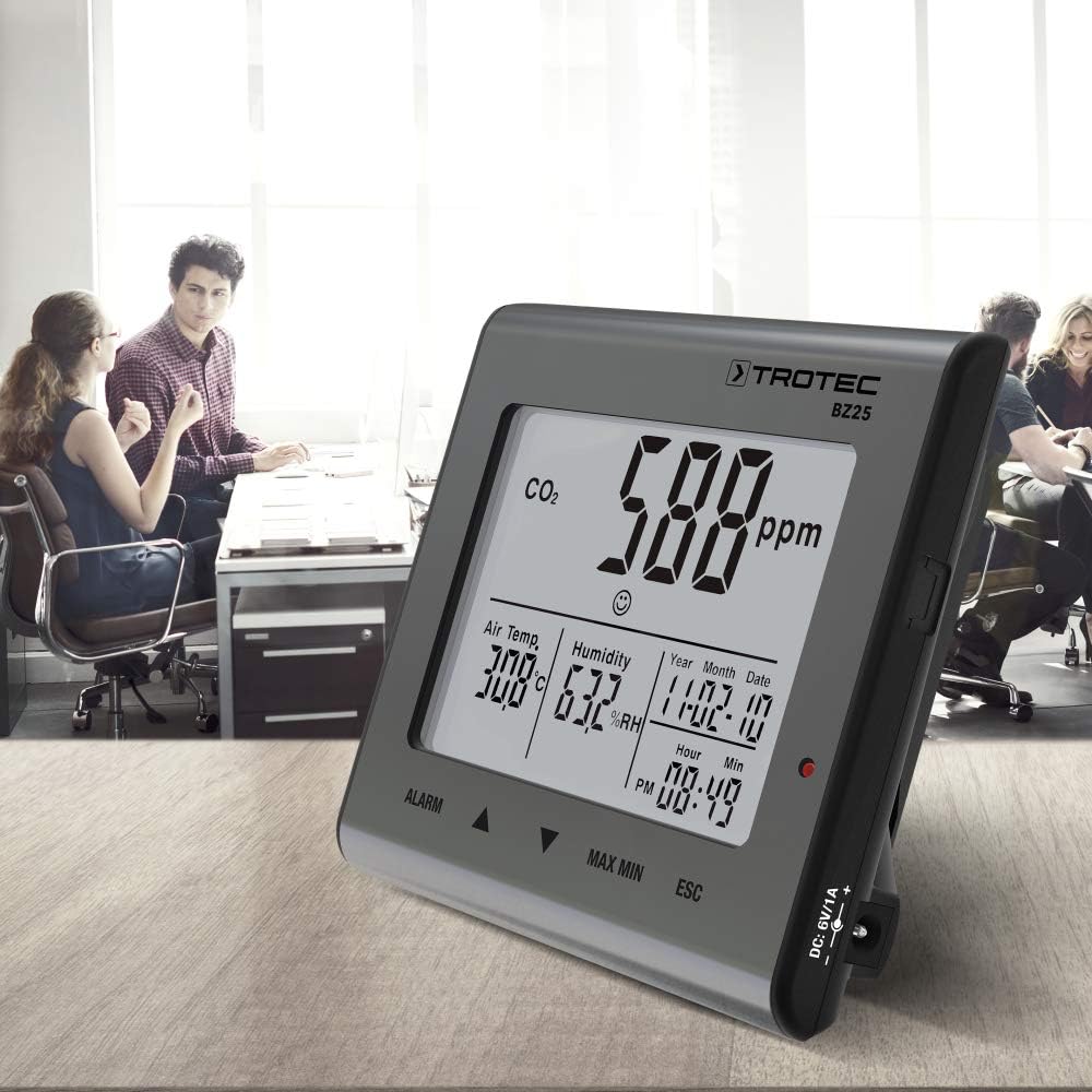 TROTEC CO2 Messgerät BZ25 – Luftqualitätsmonitor – Messbereich 0 bis 9.999 PPM, Abweichungen +-75ppm