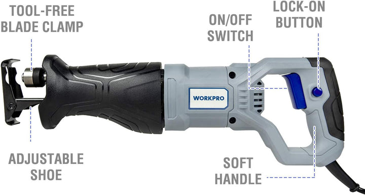 WORKPRO Säbelsäge Universalsäge Reciprosäge 2800RPM 710W Hublänge 20mm mit 4 Sägeblätter für Holz un