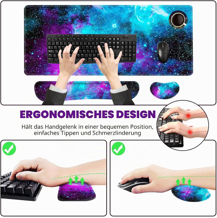 ToLuLu Erweitertes Gaming-Mauspad, Memory-Schaum, ergonomische Tastatur-Maus-Handgelenkauflage-Stütz