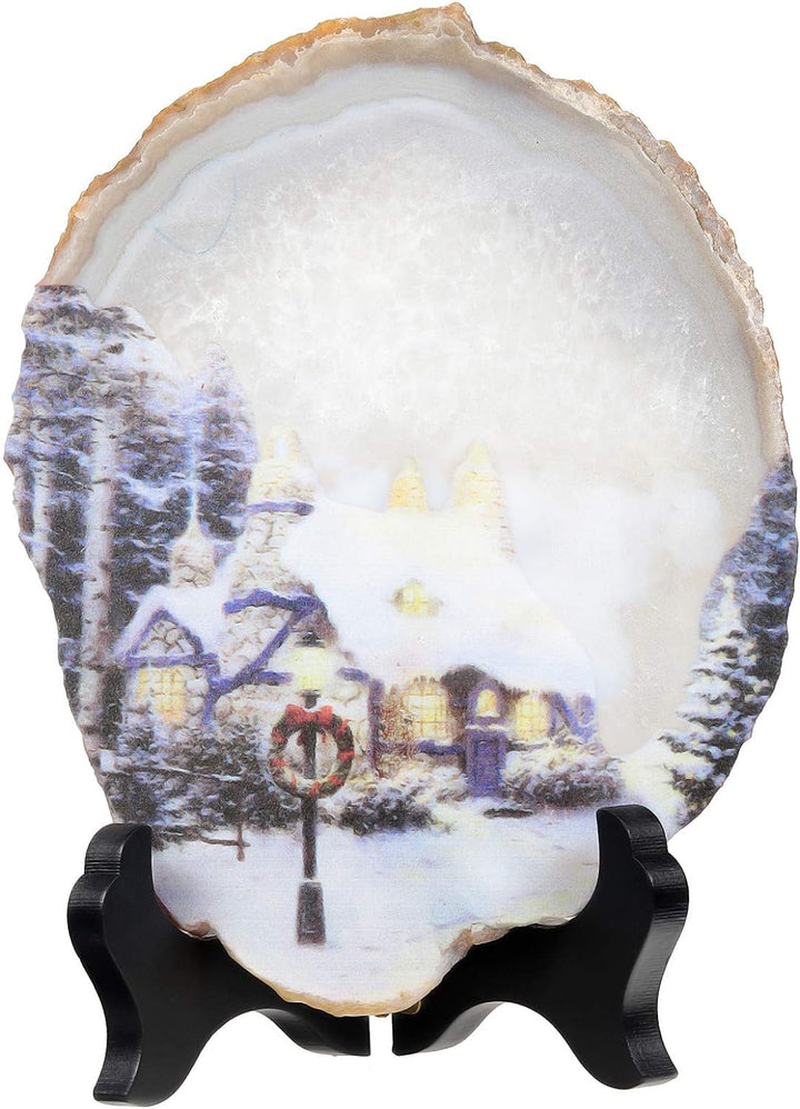 KYEYGWO Unregelmässige Achat Scheiben mit Holz Ständer, Achatscheiben Edelstein Feng Shui Desktop Or