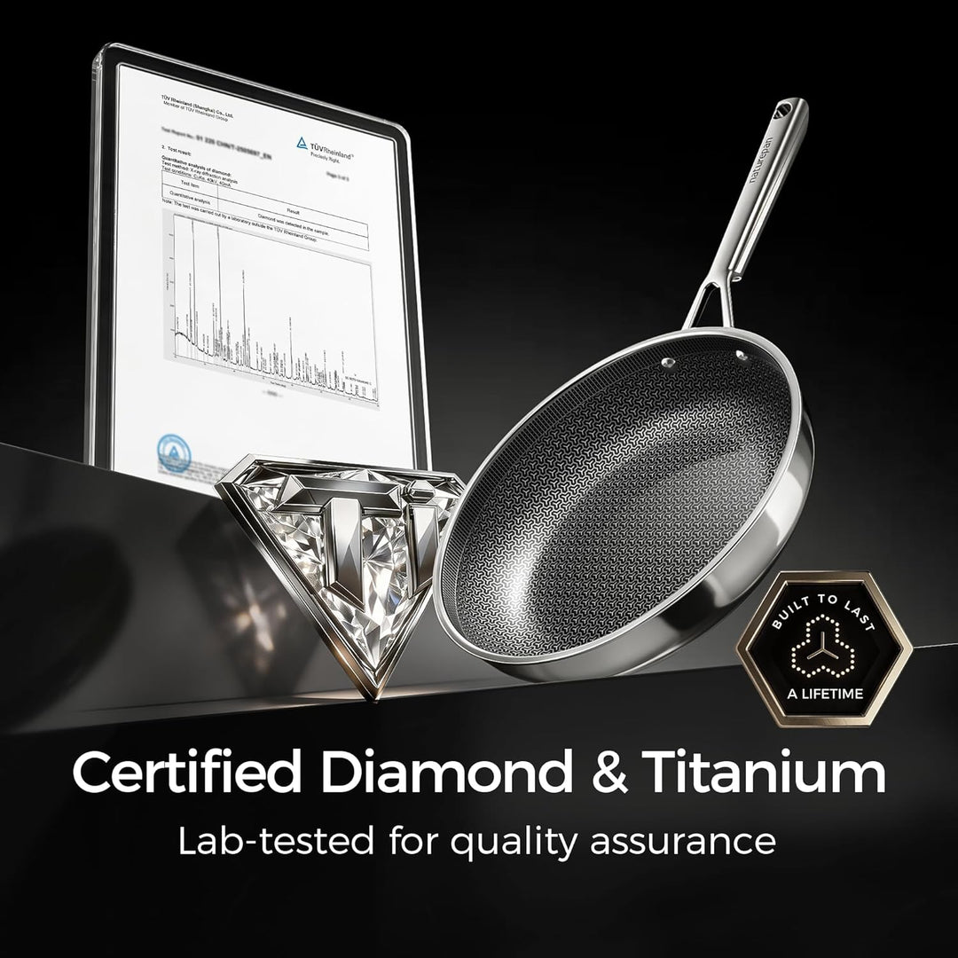 DiamondTitan Hybrid Edelstahlpfanne 28cm, Antihaft Keramikpfanne, Bratpfanne für alle Herdarten, las