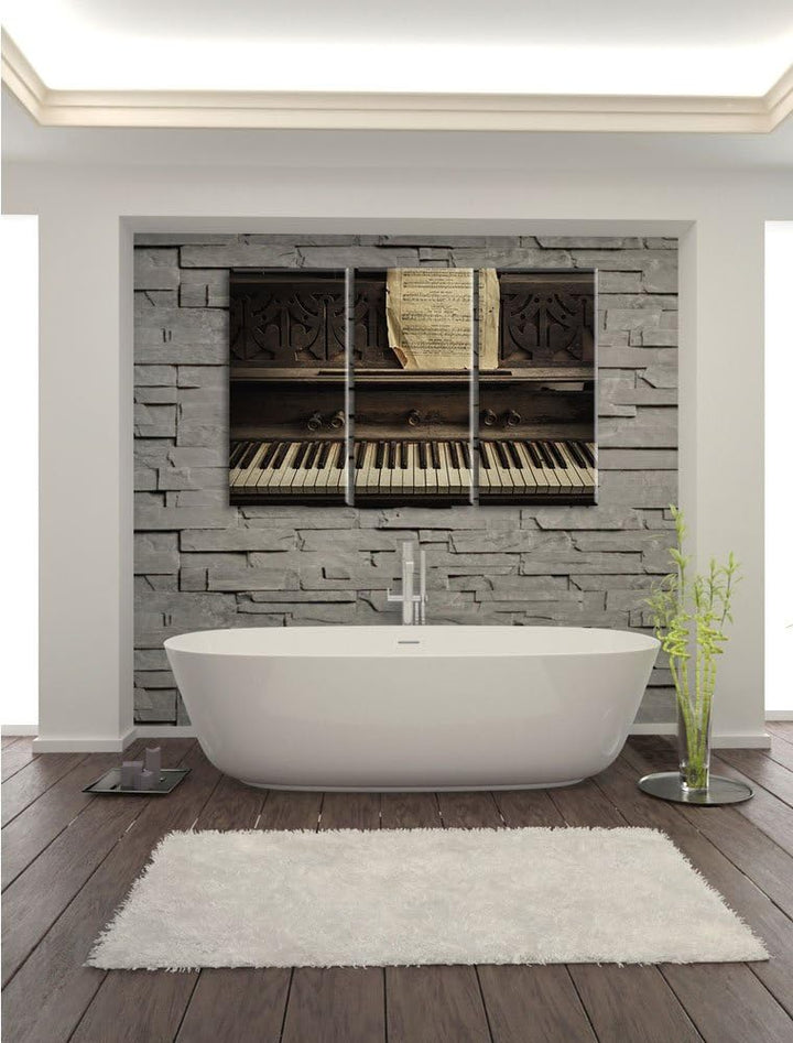 Pixxprint Klavier mit Notenblatt als Leinwandbild | Grösse: 3 Teilig (120x80) | Wandbild| Kunstdruck