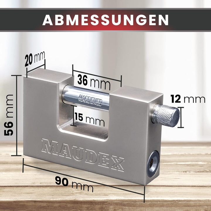 Maudex® MDP/90 [10 Schlüssel] Container-Vorhängeschloss Heavy Duty Outdoor - [Anti-Bohrer, Anti-Pick