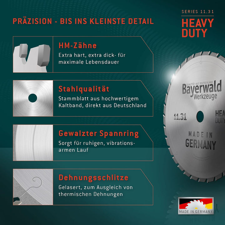 Bayerwald - HM Kreissägeblatt - Ø 160 mm x 3 mm x 20 mm | Flachzahn mit Fase (12 Zähne) | Nebenlöche