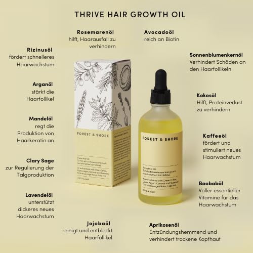 Natürliches Haaröl zum Haarwachstum beschleunigen mit biologischen Rosmarinöl, Rizinusöl, Mandelöl u