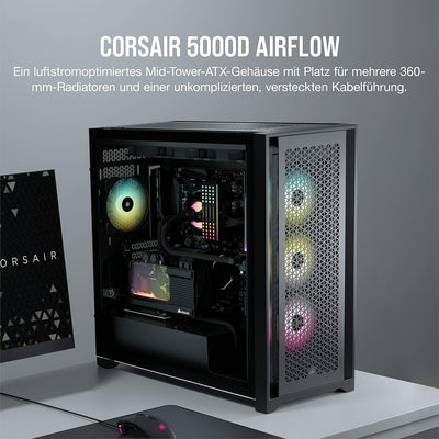 Corsair 5000D Airflow Mid-Tower-ATX-PC-Gehäuse mit Gehärtetem Glas (Frontverkleidung für Hohen Luftd