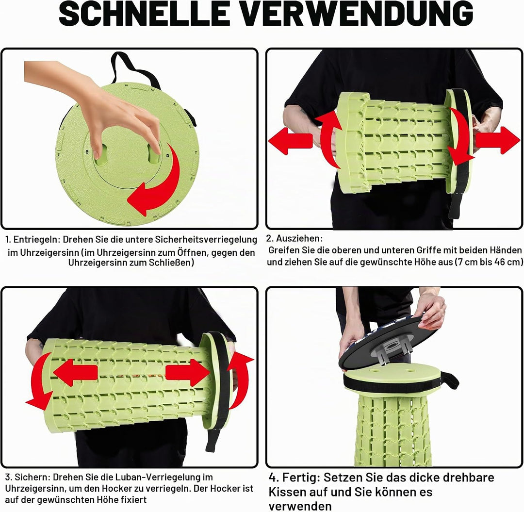 ALEVMOOM Tragbarer Klapphocker mit Kissen,Camping Hocker Teleskophocker,Klappbarer Hocker,Mini Leich