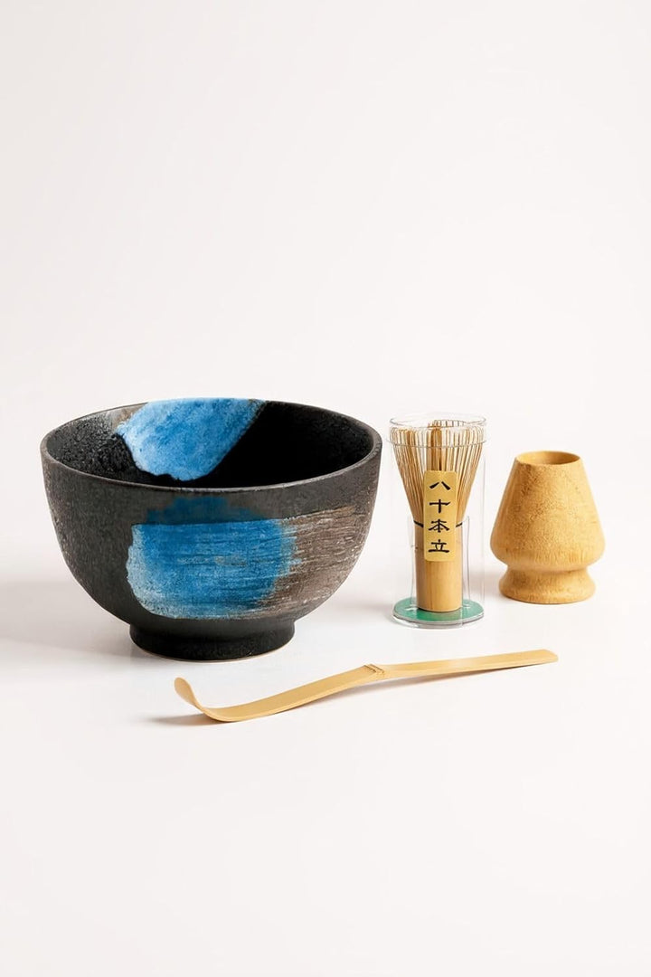 Matcha Set 4 tlg. Original japanische Schale mit Besen & Löffel Edo Japan Geschenkverpackung mit Mat