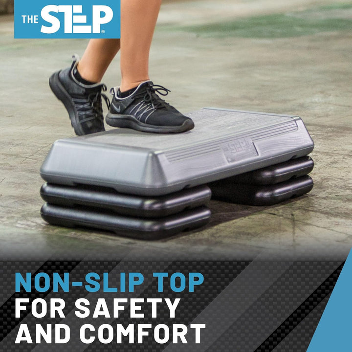 The Step Aerobic-Plattform, Renngrösse, Aerobic-Plattform, grau und original Schwarze Lifts 4 Abstan